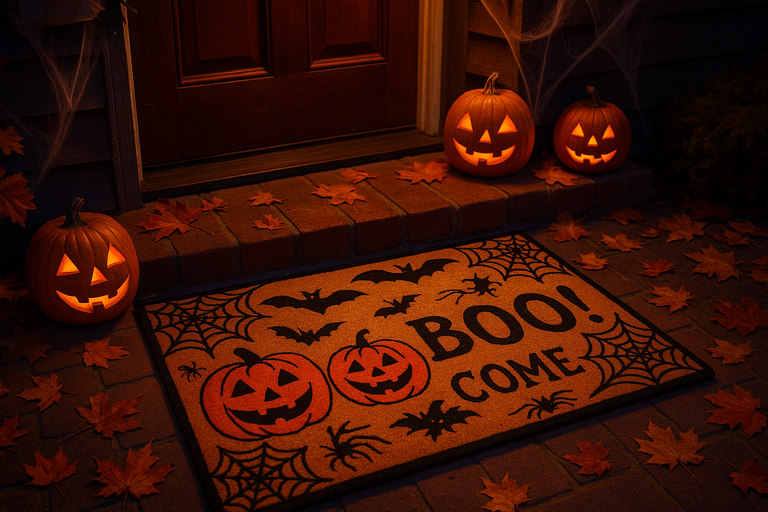 hazme una imagen de una alfombra de halloween en una casa